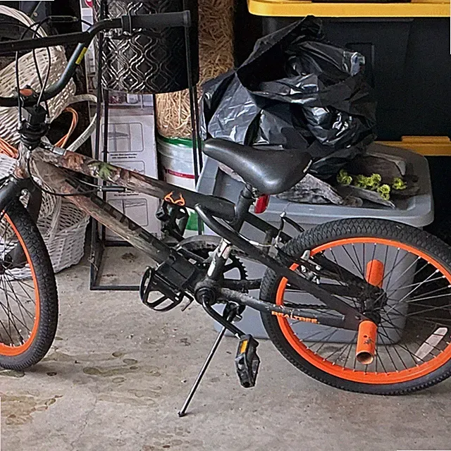 20in BMX Bike Black/Orange Steel Frame, Pegs & Kickstand, Side Pull Brake