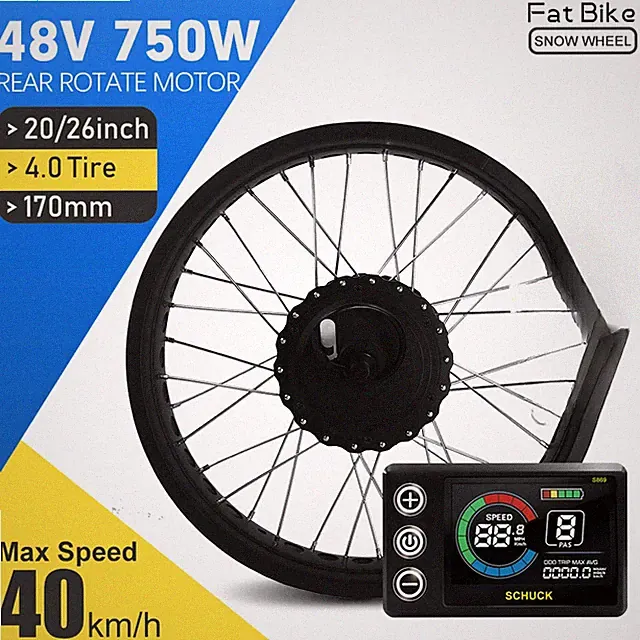 Snow Fat Electric Bike 20 24 26'' 48V 750W Rear Rotate Hub Motor Dropout 170mm